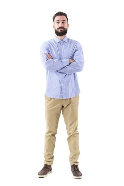 Front View Young Successful Bearded Businessman Crossed Arms Looking Camera — Stock Photo, Image