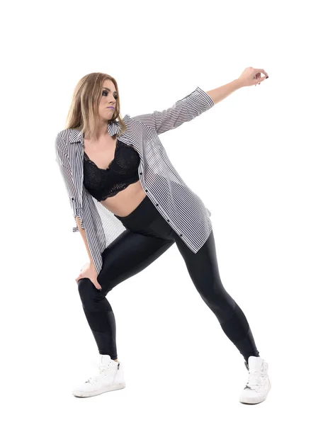 Funky Woman Jazz Dancer Dancing Pose One Arm Knee Other — Stock Photo, Image