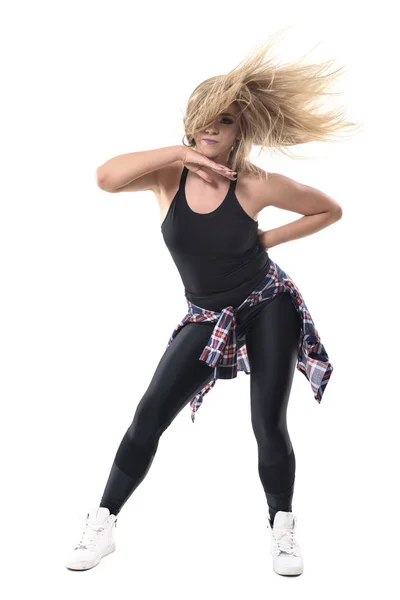 Modern Jazz Dance Aerobic Trainerin Tanzt Leidenschaftlich Mit Wallenden Zerzausten — Stockfoto