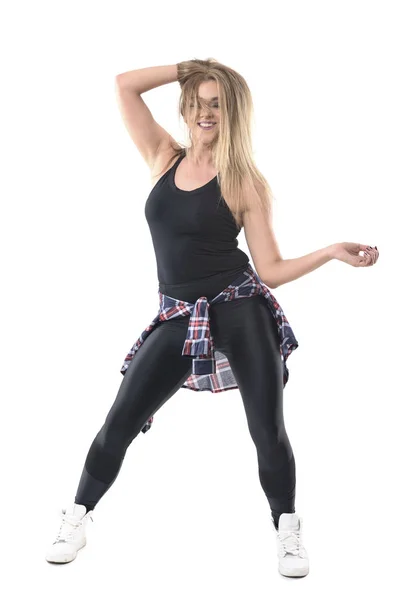 Ontspannen Lacht Jazz Dans Vrouw Danser Hand Haar Pose Met — Stockfoto