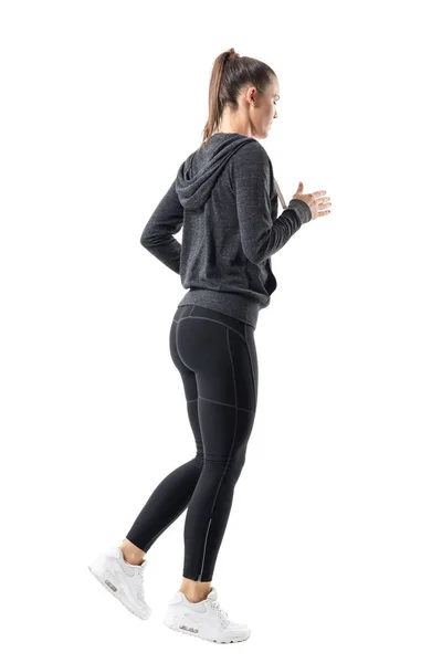 Visão Lateral Traseira Jogging Atleta Feminino Desportivo Camisola Com Capuz — Fotografia de Stock