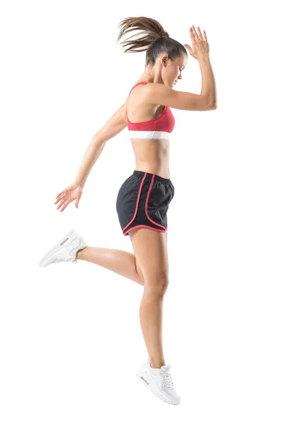 Fit Active Sport Woman Running Stopped Motion Looking Full Body — Stock Photo, Image