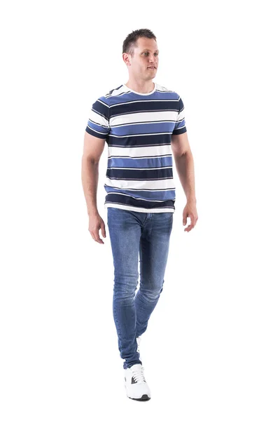 Cool Relaxed Casual Man Wearing Shirt Jeans Walking Casually Full — Stock Photo, Image