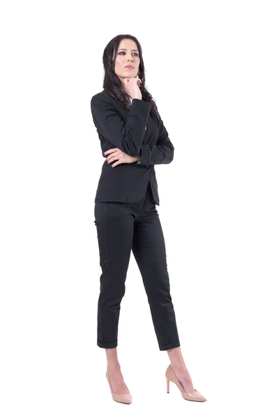 Pensar Numa Mulher Negócios Interessada Desviar Atenção Corpo Inteiro Isolado — Fotografia de Stock