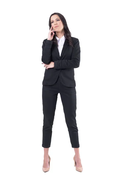 Indachtig Attente Corporate Vrouw Pak Opzoeken Interesse Tijdens Presentatie Volledige — Stockfoto
