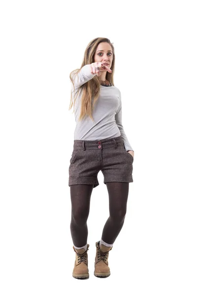 Coole Flippige Millennial Hipster Junge Frau Die Mit Dem Finger — Stockfoto
