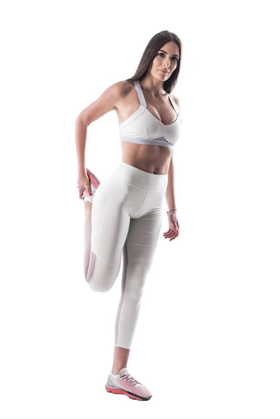 Sportif Forme Confiance Jeune Femme Pantalon Yoga Blanc Étirant Les — Photo