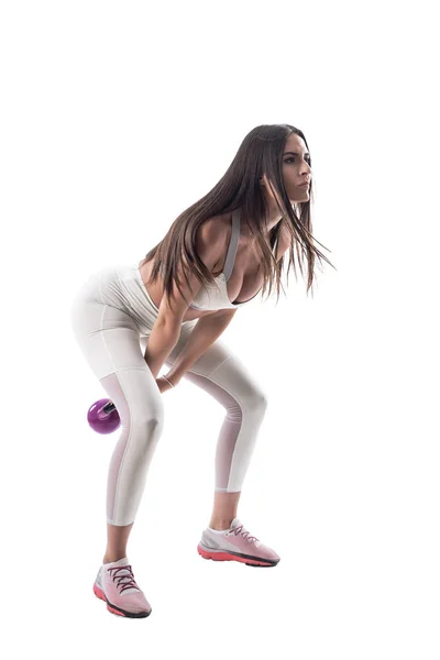 Action Foto Crouching Beslutsamma Unga Motiverade Fitness Kvinna Workout Med — Stockfoto