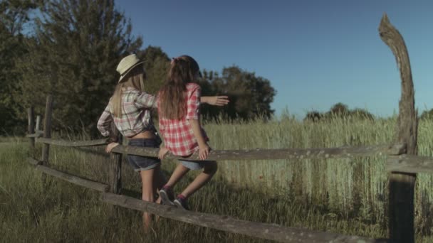 Мать и дочь отдыхают на природе на закате — стоковое видео