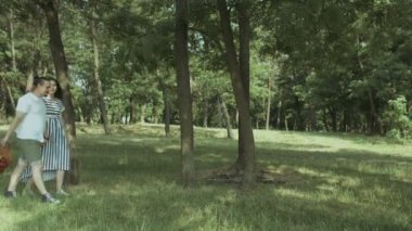 Parkta piknik oluyor mutlu hamile Çift
