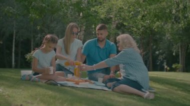 Piknik gözlük içine portakal suyu dökülen anne