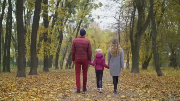 De joyeux clients profitant de l'air frais en automne nature — Video