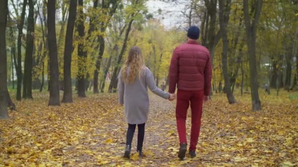 Couple amoureux se promener dans la nature automnale 