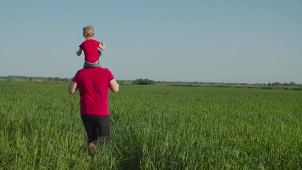 Joyeux père piggybackking tout-petit fille en plein air — Video