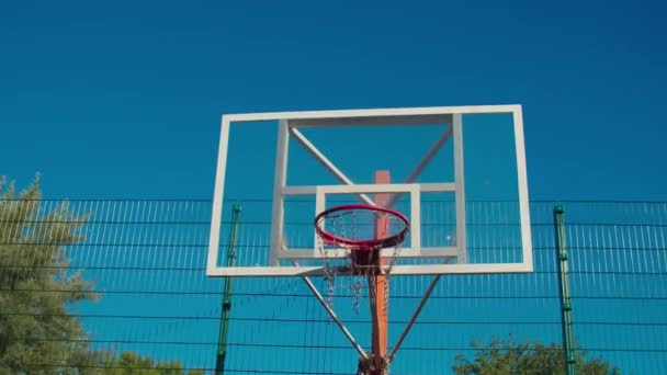 Action skott av bollen går igenom basket båge — Stockvideo