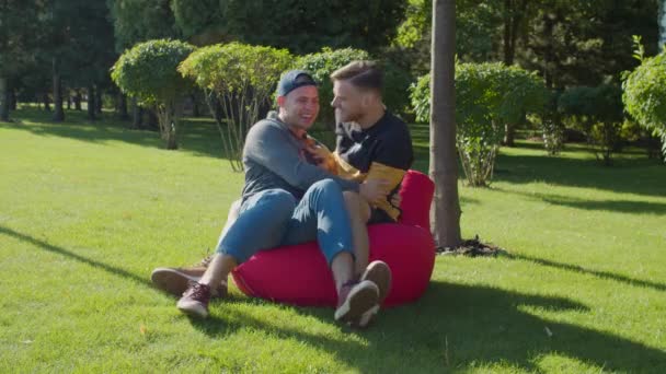 Spensierato gay coppia avendo divertente in estate natura — Video Stock