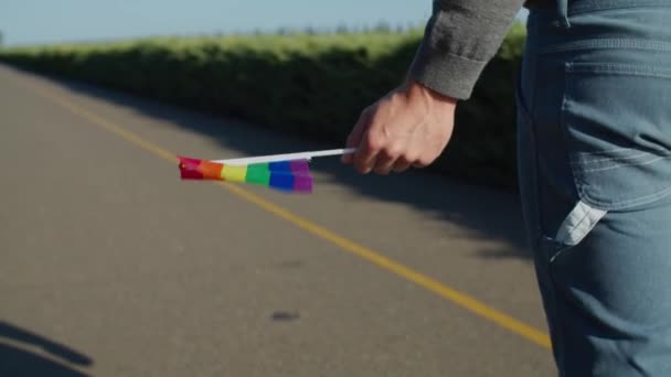 Close-up of lgbt pride flag fluttering in the wind — Stock Video