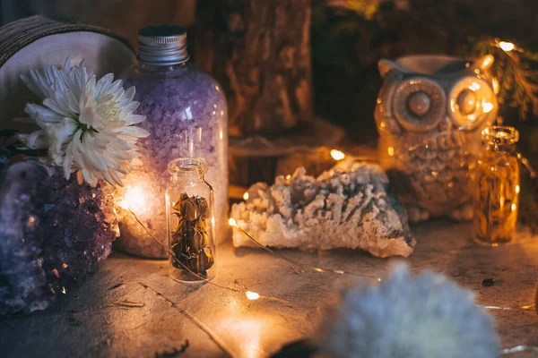Geheimnisvolle Halloween Szenen Praktizierte Hexerei Rituelle Kerzen Märchen Feen Thema — Stockfoto