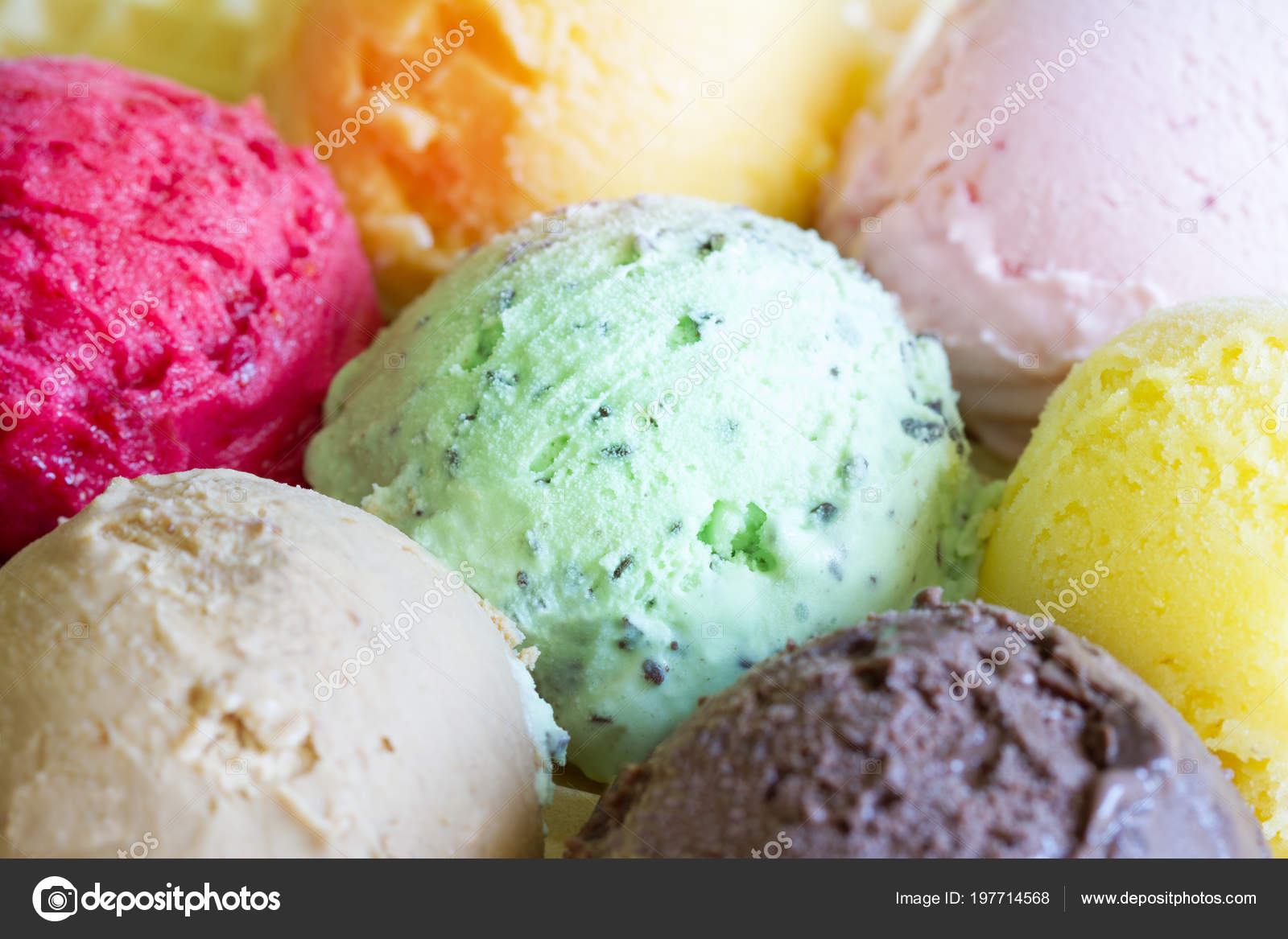 Colorful Scoops Ice Cream Background Concept Closeup Stock Photo by