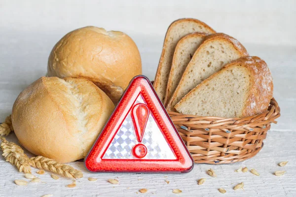 Intolérance Gluten Avec Blé Tendre Signe Avertissement Sur Les Planches — Photo