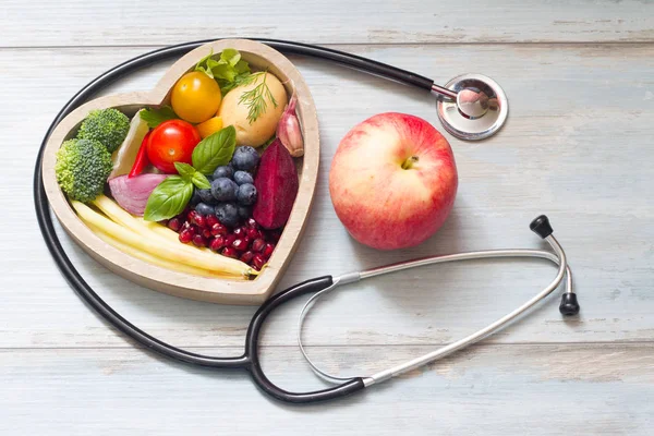 Healthy Food Heart Diet Concept Stethoscope — Stock Photo, Image