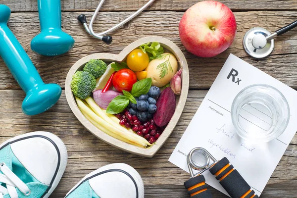 Hälsosam Livsstilskoncept Med Kost Fitness Och Medicin — Stockfoto