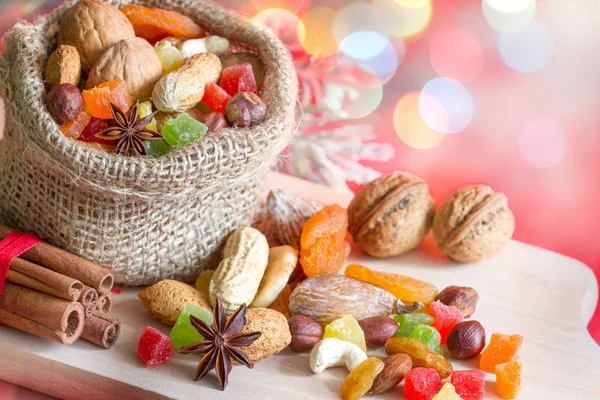 Julen Bakning Koncept Med Nötter Och Torkad Frukt Köket — Stockfoto