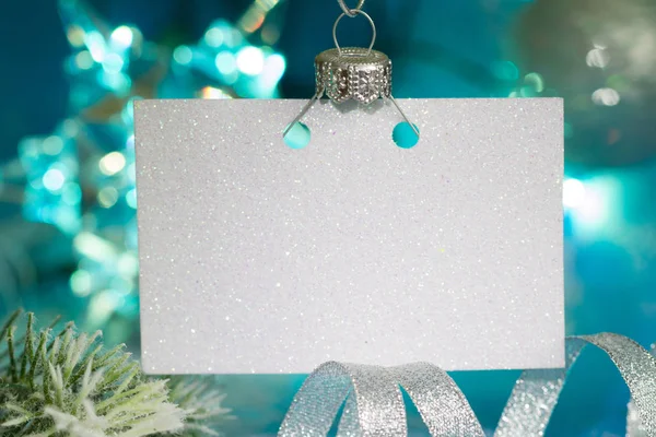 Tarjeta Vacía Navidad Año Nuevo Plata Azul Decoración Abstracto Fondo — Foto de Stock