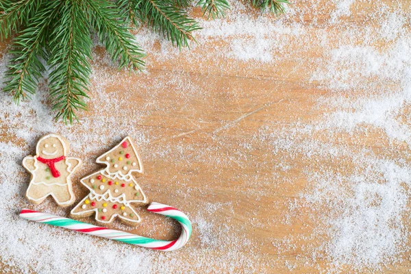 Weihnachten Selbst Gebackene Lebkuchen Und Abstrakter Hintergrund Mit Zucker Bord — Stockfoto