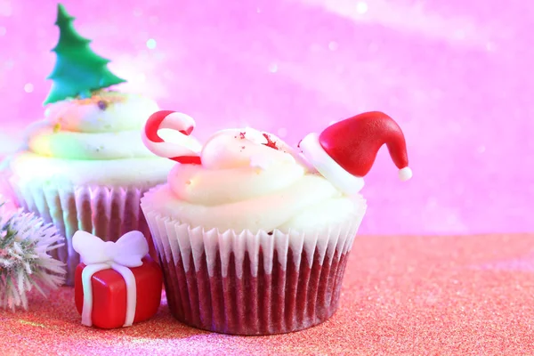 Natale Cupcake Astratto Ornamento Cottura Concetto Sfondo Colorato Sfocato — Foto Stock