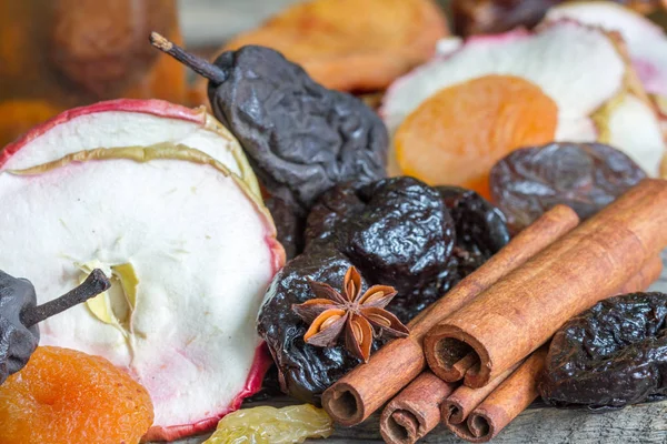 Dried Fruits Background Closeup Cinnamon Anise Star — Stock Photo, Image