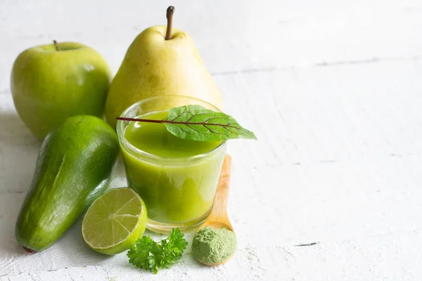 Grüne Frucht Diät Mit Smoothie Und Gesundem Lebensstil Ernährungskonzept Auf — Stockfoto