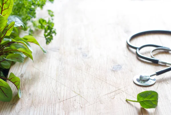 Stethoscope Herbs Healthy Life Style Alternative Medicine Background Concept — Stock Photo, Image