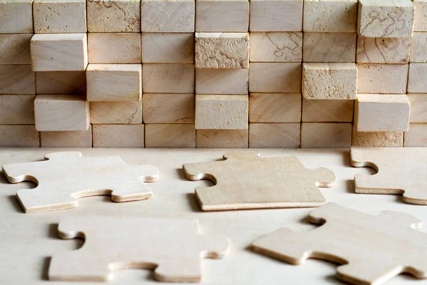 Dřevěné Puzzle Blok Abstraktní Tým Korporace Pozadí Koncepce — Stock fotografie