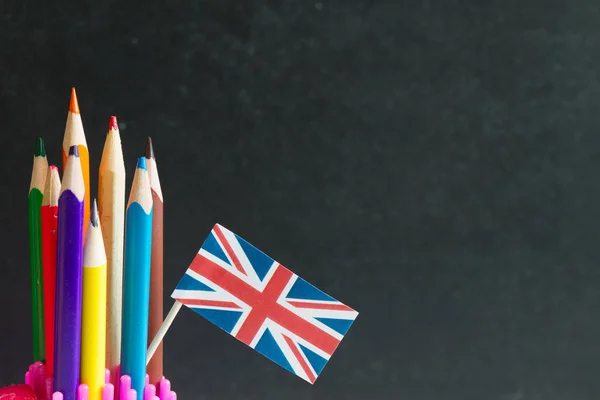 Μαθαίνοντας Μιλώντας Και Διδάσκοντας Αγγλικά Βρετανική Σημαία Αφηρημένο Φόντο — Φωτογραφία Αρχείου