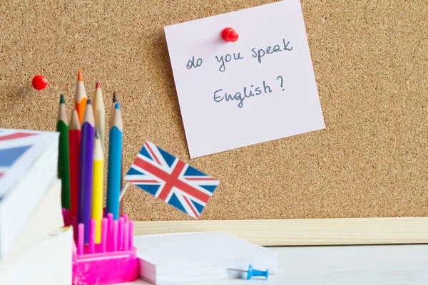 Aprender Hablar Enseñar Inglés Con Bandera Británica Concepto Fondo Abstracto — Foto de Stock