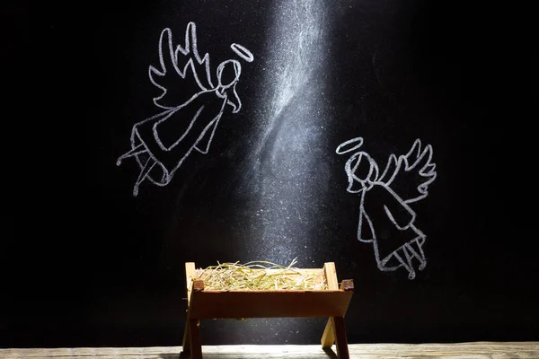 Narození Ježíše Jesle Andělů Tabuli Abstraktní Vánoční Betlém — Stock fotografie