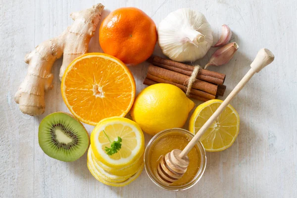 Citrus Honey Garlic Home Remedies Colds Flu Immunity Concept — Stock Photo, Image