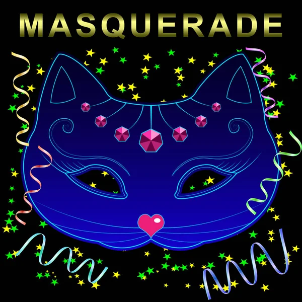 Kat carnaval masker, masker van de kat voor maskerade partij op zwarte achtergrond — Stockvector