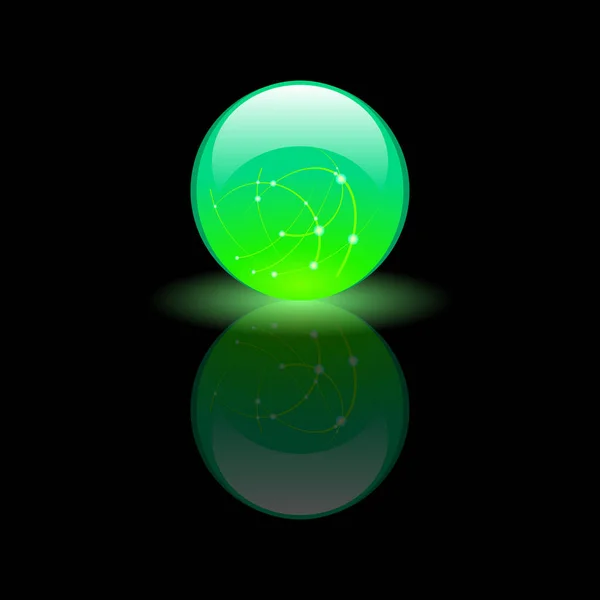 Boule verte en verre magique sur fond noir — Image vectorielle