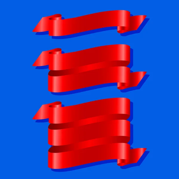 Красные ленты, изолированные на синем фоне — стоковый вектор