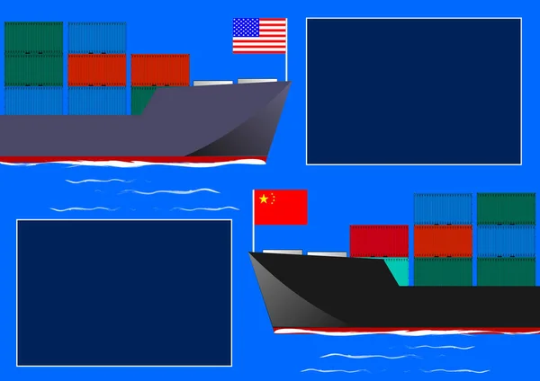 Dos buques de carga como una disputa económica impuestos por exportación importand. — Vector de stock