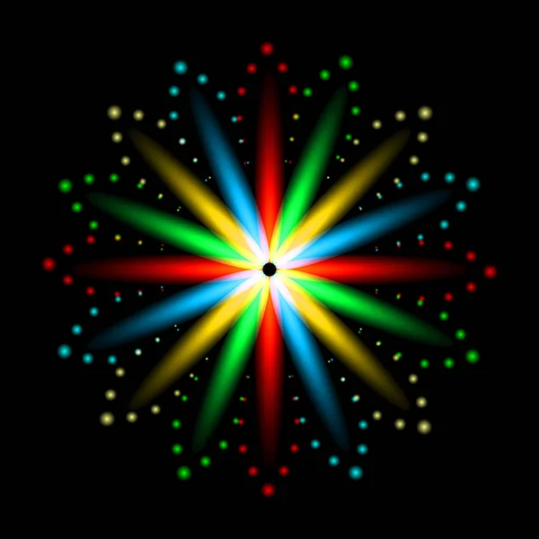 Lumières multicolores, pétales de flamme en cercle — Image vectorielle