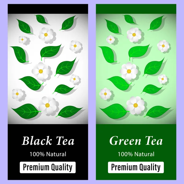 Paket teh, label atau stiker - Stok Vektor