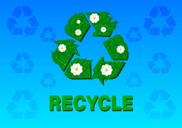 Recykling symbol w postaci zielone liście i białe kwiaty — Wektor stockowy