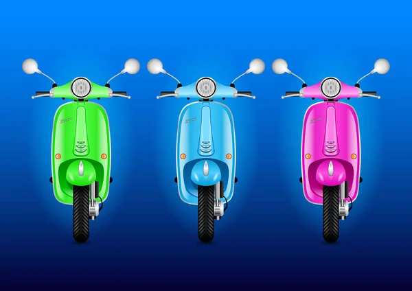 Set Scooters Diseño Vintage Eléctrico Realista Ilustración Vectorial — Vector de stock