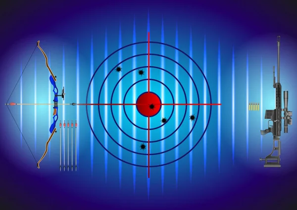 Un arc sportif et un fusil de sniper sur le fond de la cible — Image vectorielle