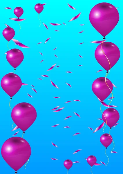 Розовые воздушные шары и праздничные конфетти — стоковый вектор