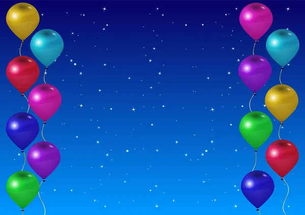 Yıldızlı gökyüzü arka plan karşı varicoloured balonlar. Gerçekçi 3d tasarım.