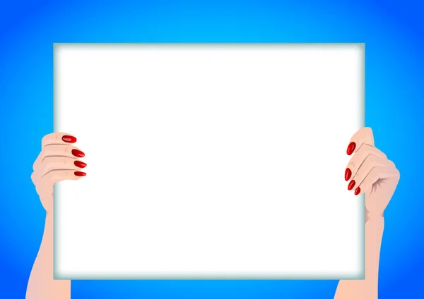 Blank white banner in his hands — Stock Vector
